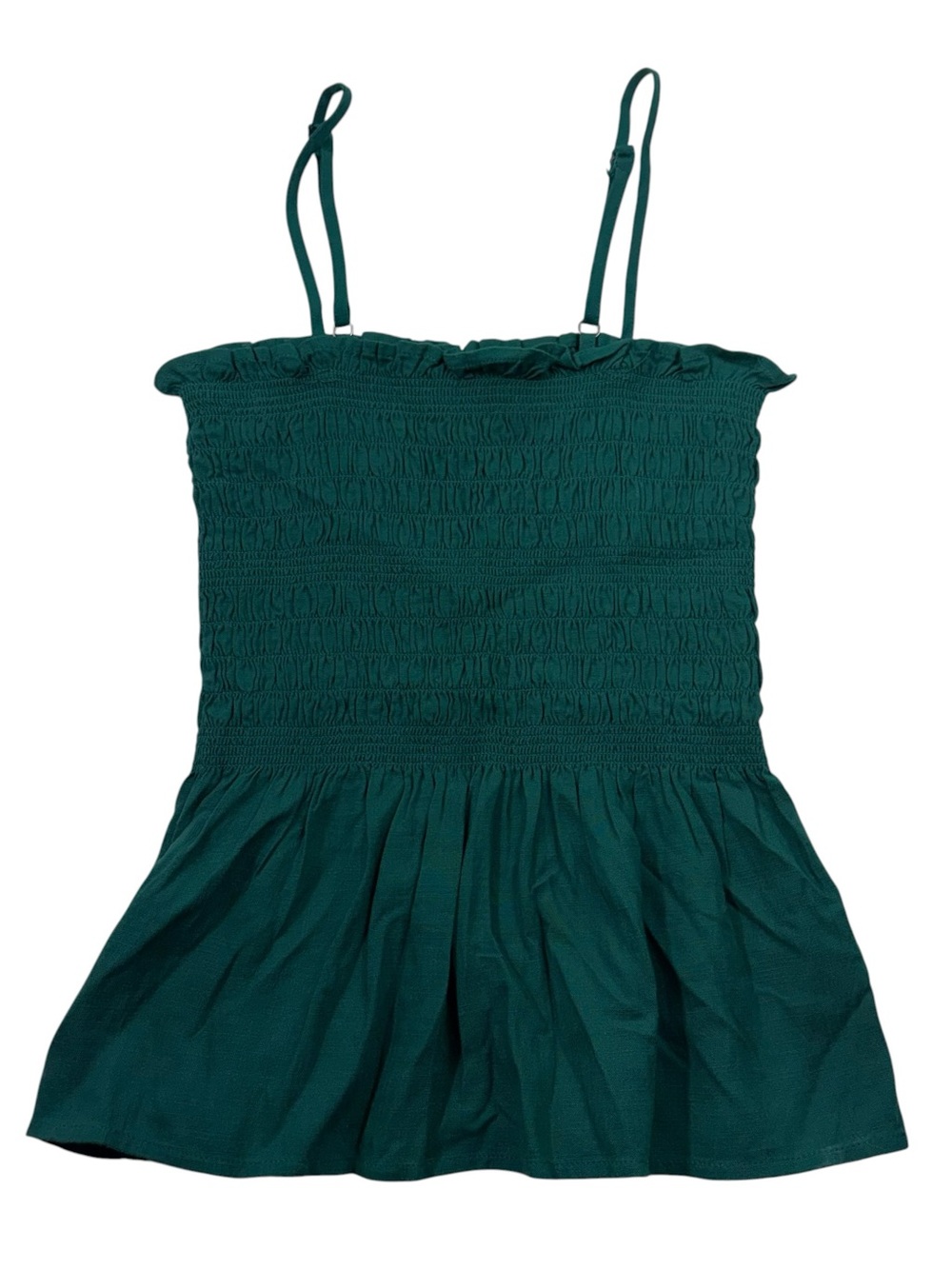 Love Fire Kelly Green Smocked Peplum Hem Tank Top Spaghetti Strap Summer Beach